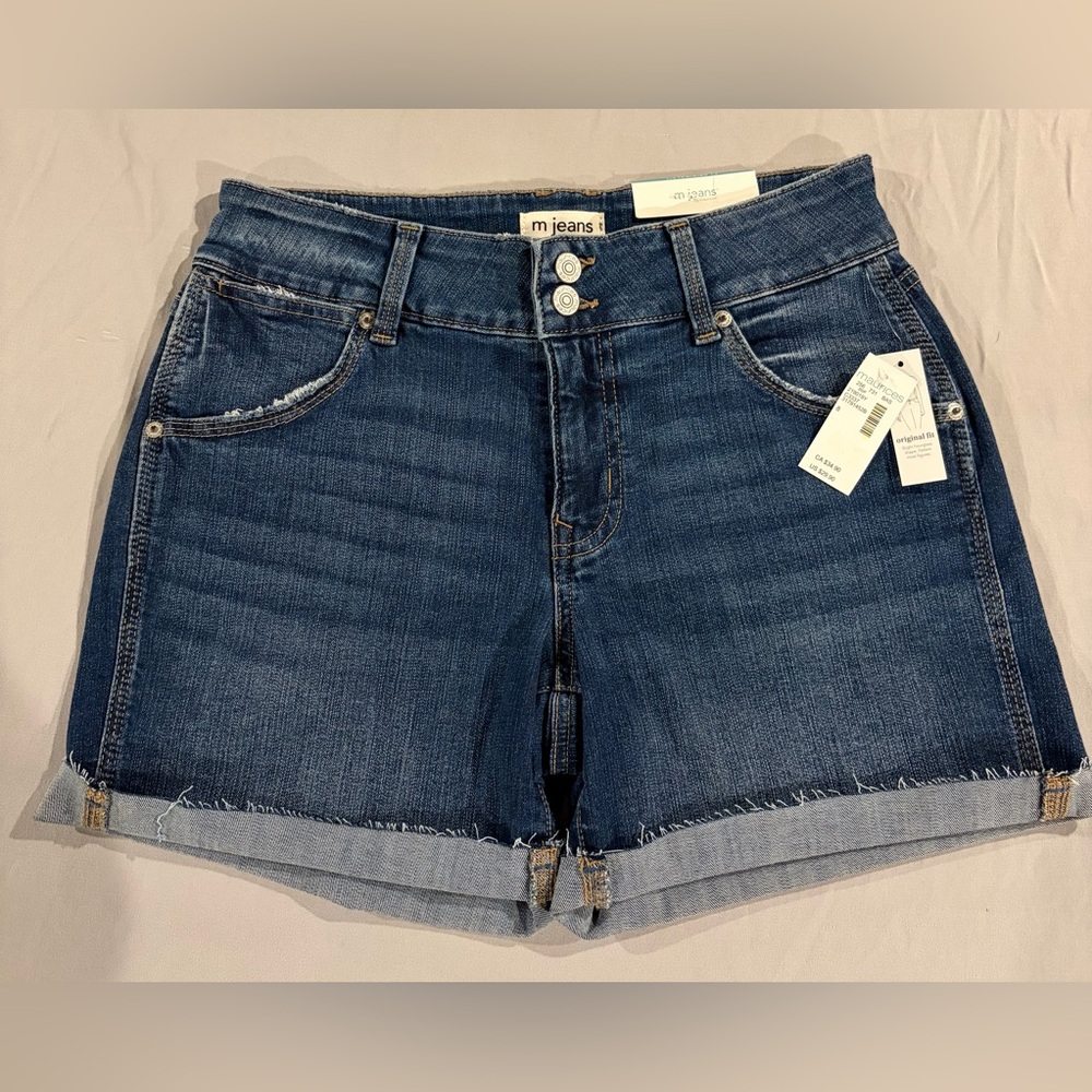 Maurices Classic 5” Dark Blue Jean Shorts Size 8 Mid Rise Super Stretch